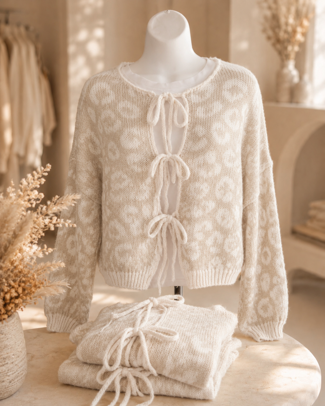 Cream tie-front cardigan from Adorn Boutique and Salon